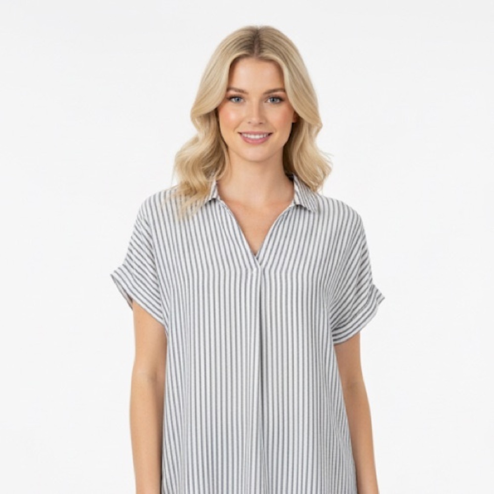 Mod Boutique Navy and White Striped Button Down Shirt size small